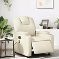 Electric Massage Recliner Chair - Cream Faux Leather Adjustable Lounge Armchair with Cup Holders