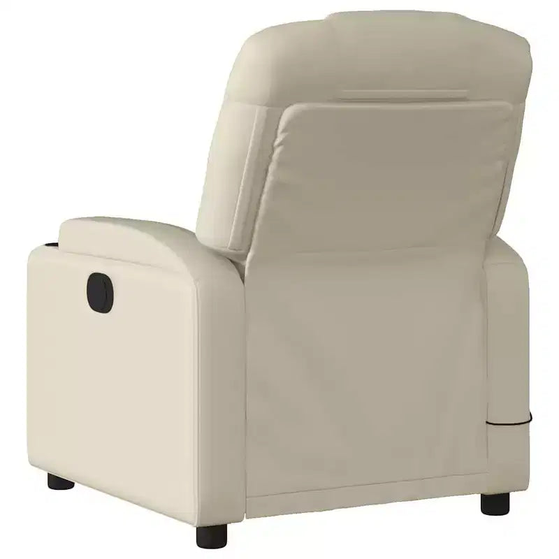 Electric Massage Recliner Chair - Cream Faux Leather Adjustable Lounge Armchair with Cup Holders