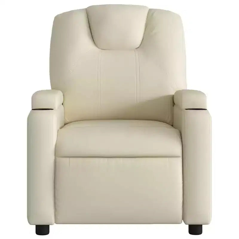 Electric Massage Recliner Chair - Cream Faux Leather Adjustable Lounge Armchair with Cup Holders