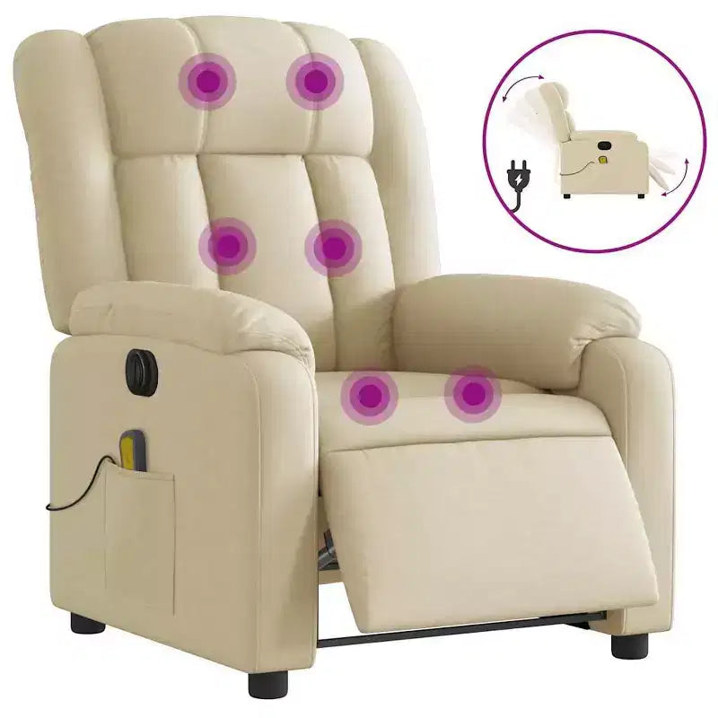vidaXL Cream Fabric Electric Massage Recliner - Auto-Adjusting Backrest and Footrest, Vibration Massage, Comfortable Padding