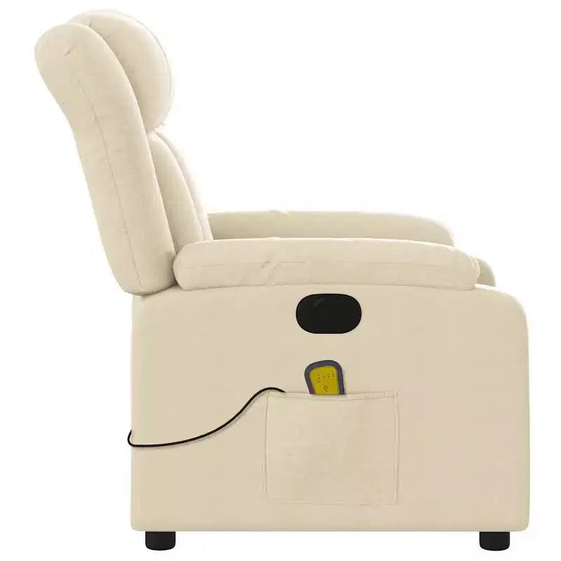 Cream Fabric Electric Massage Recliner - Auto-Adjusting Backrest & Footrest with Vibration Massage