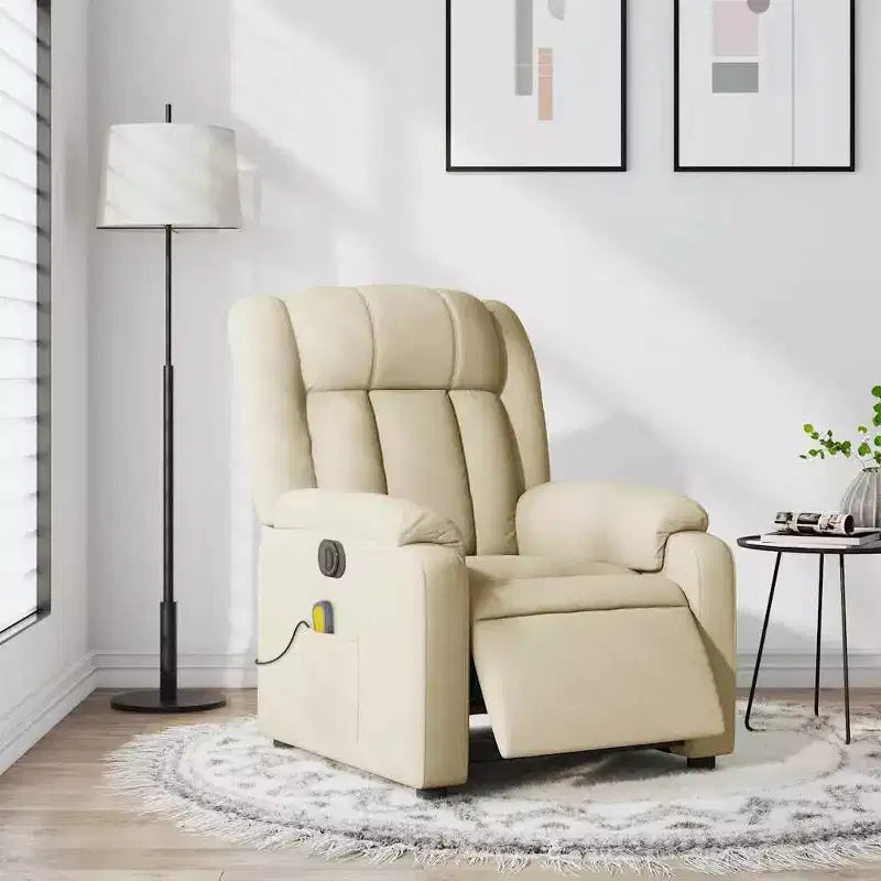 Cream Fabric Electric Massage Recliner - Auto-Adjusting Backrest & Footrest with Vibration Massage