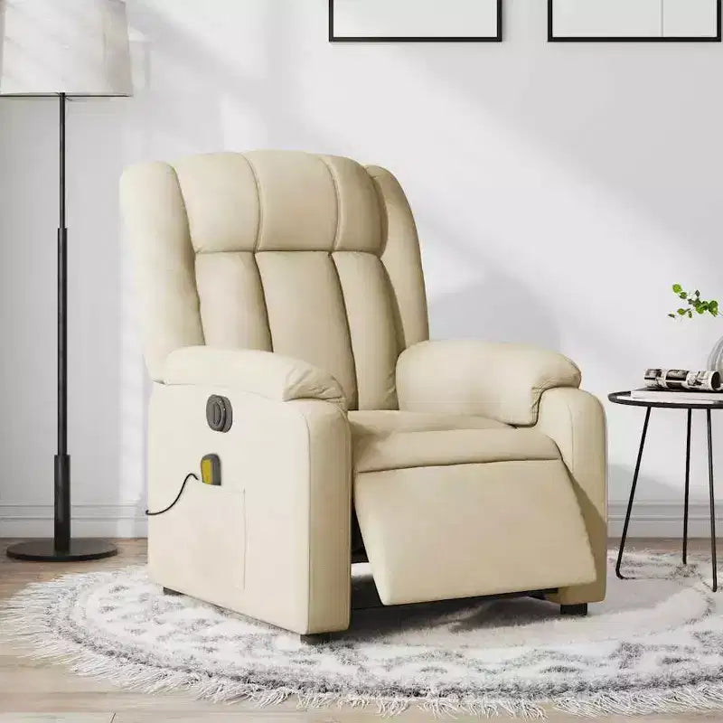 Cream Fabric Electric Massage Recliner - Auto-Adjusting Backrest & Footrest with Vibration Massage