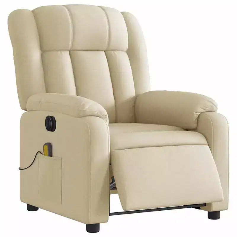 Cream Fabric Electric Massage Recliner - Auto-Adjusting Backrest & Footrest with Vibration Massage