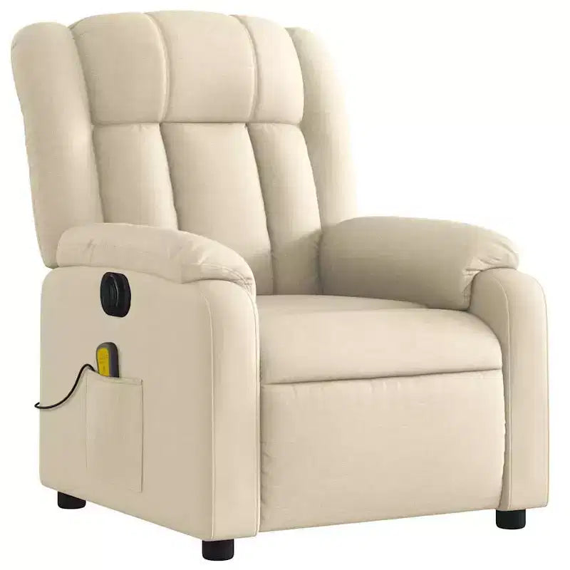 Cream Fabric Electric Massage Recliner - Auto-Adjusting Backrest & Footrest with Vibration Massage