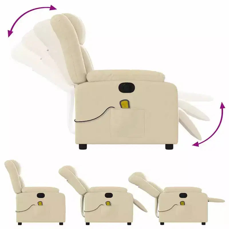 Cream Fabric Electric Massage Recliner - Auto-Adjusting Backrest & Footrest with Vibration Massage