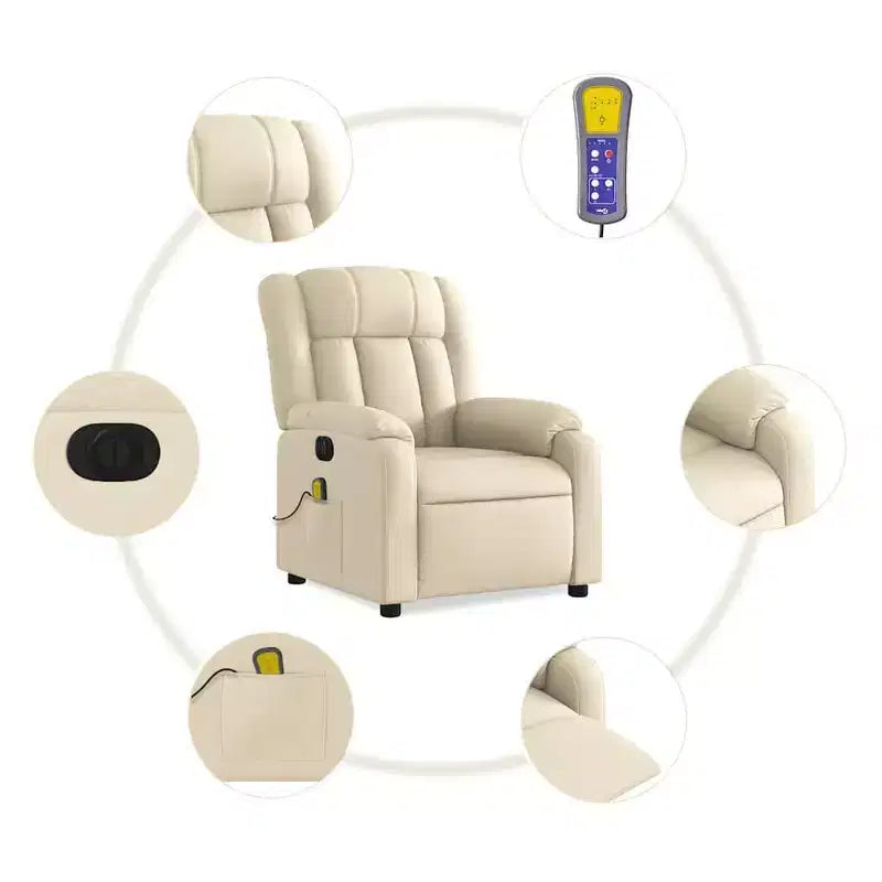 Cream Fabric Electric Massage Recliner - Auto-Adjusting Backrest & Footrest with Vibration Massage
