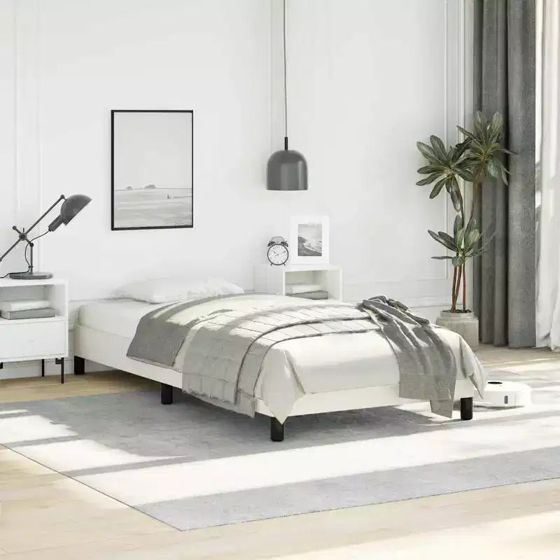 Twin XL Bed Frame, Faux Leather Upholstered Platform Bed Frame, White