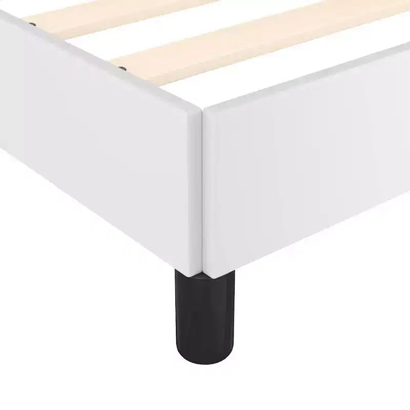 Twin XL Bed Frame, Faux Leather Upholstered Platform Bed Frame, White