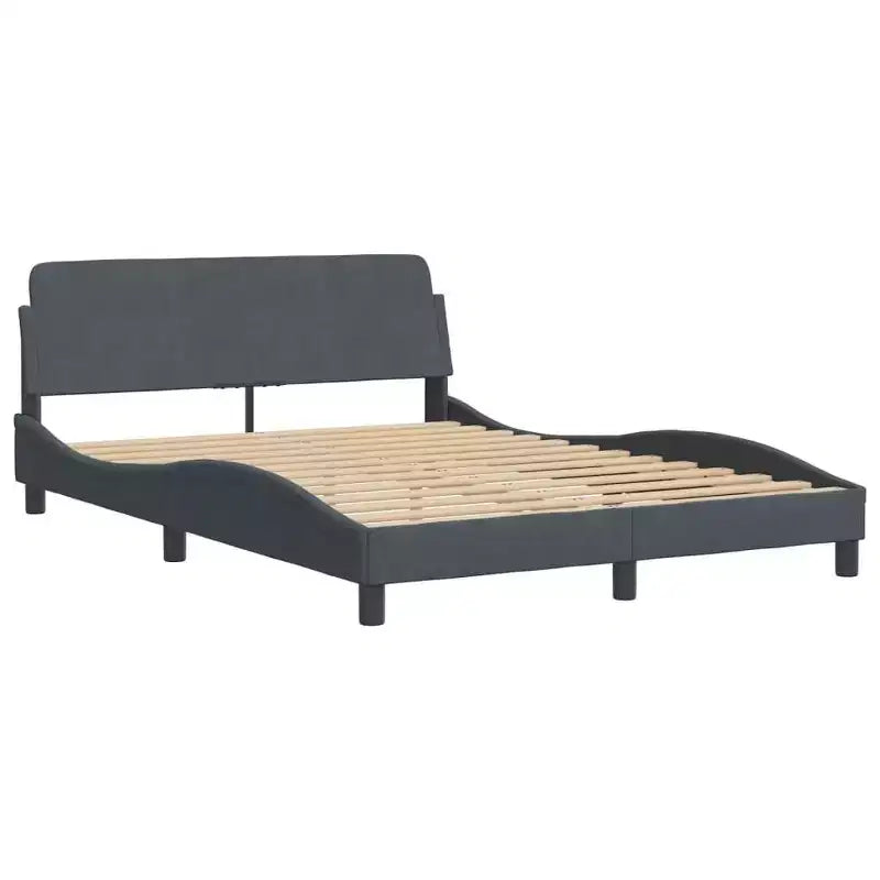 Bed Frame with Headboard Platform Foundation - Velvet Dark Gray Full