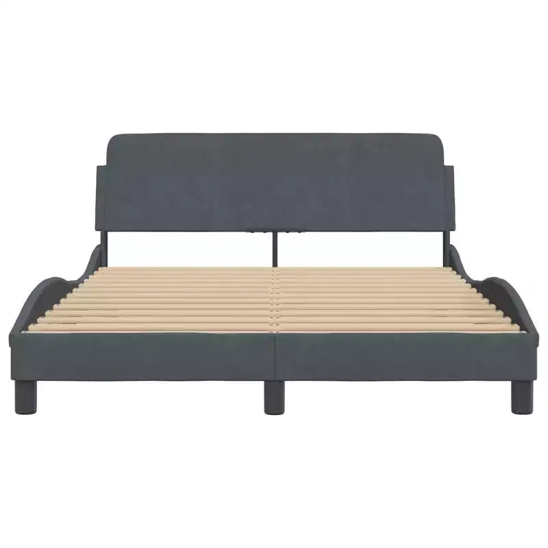 Bed Frame with Headboard Platform Foundation - Velvet Dark Gray Full
