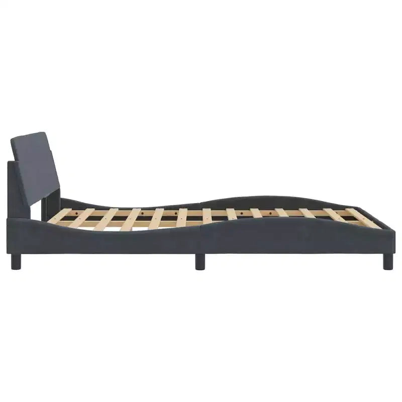 Bed Frame with Headboard Platform Foundation - Velvet Dark Gray Full