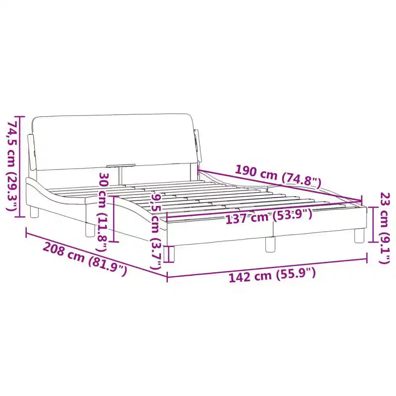 Bed Frame with Headboard Platform Foundation - Velvet Dark Gray Full