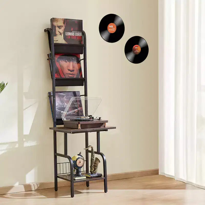 Record Player Stand, 5 Tiers Tall Vinyl Record with Charging Station & USB Ports, Holds up to 200 Albums, Turntable Stand, Black