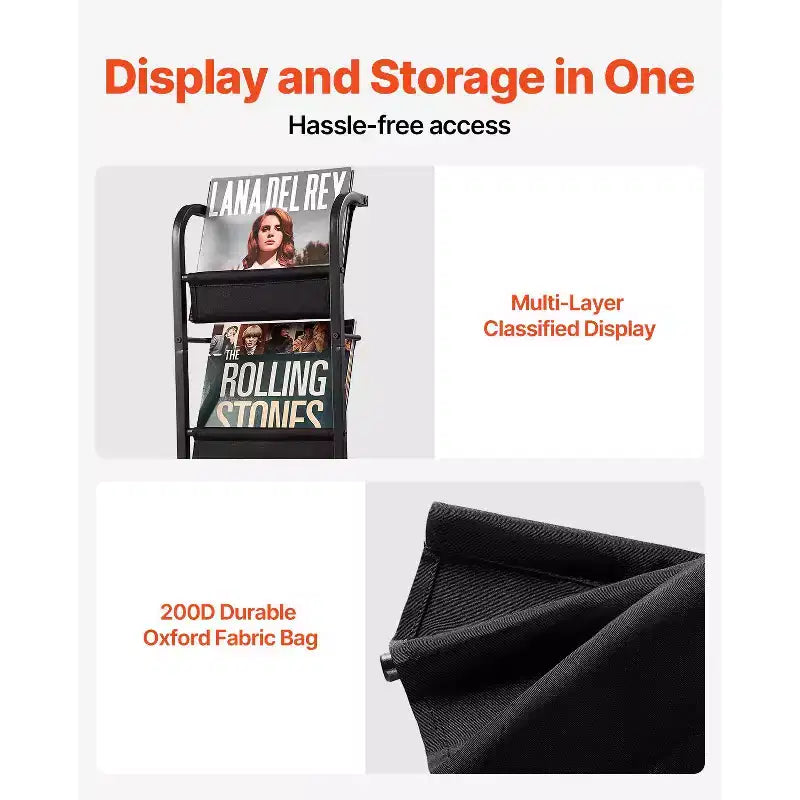 Record Player Stand, 5 Tiers Tall Vinyl Record with Charging Station & USB Ports, Holds up to 200 Albums, Turntable Stand, Black