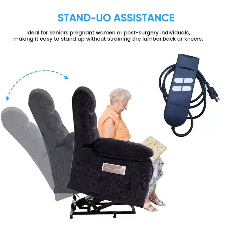 Large Size Velvet Power Lift Recliner Chair With Lumbar Heating And 8-Point Vibration Massage, Armchair For Elderly