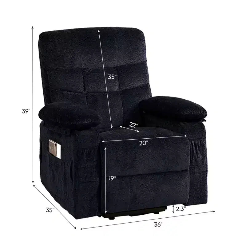 Large Size Velvet Power Lift Recliner Chair With Lumbar Heating And 8-Point Vibration Massage, Armchair For Elderly