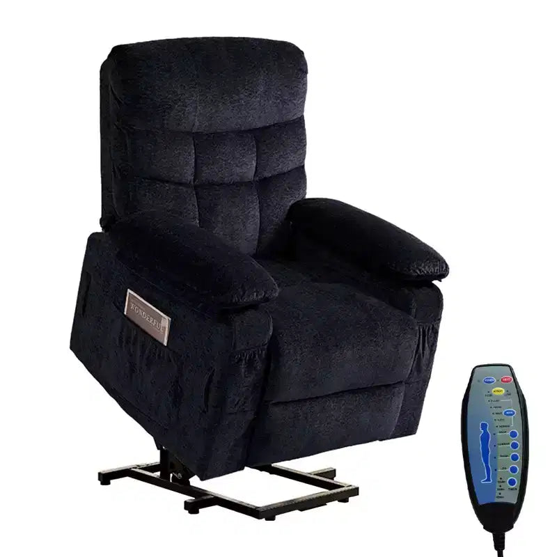 Large Size Velvet Power Lift Recliner Chair With Lumbar Heating And 8-Point Vibration Massage, Armchair For Elderly