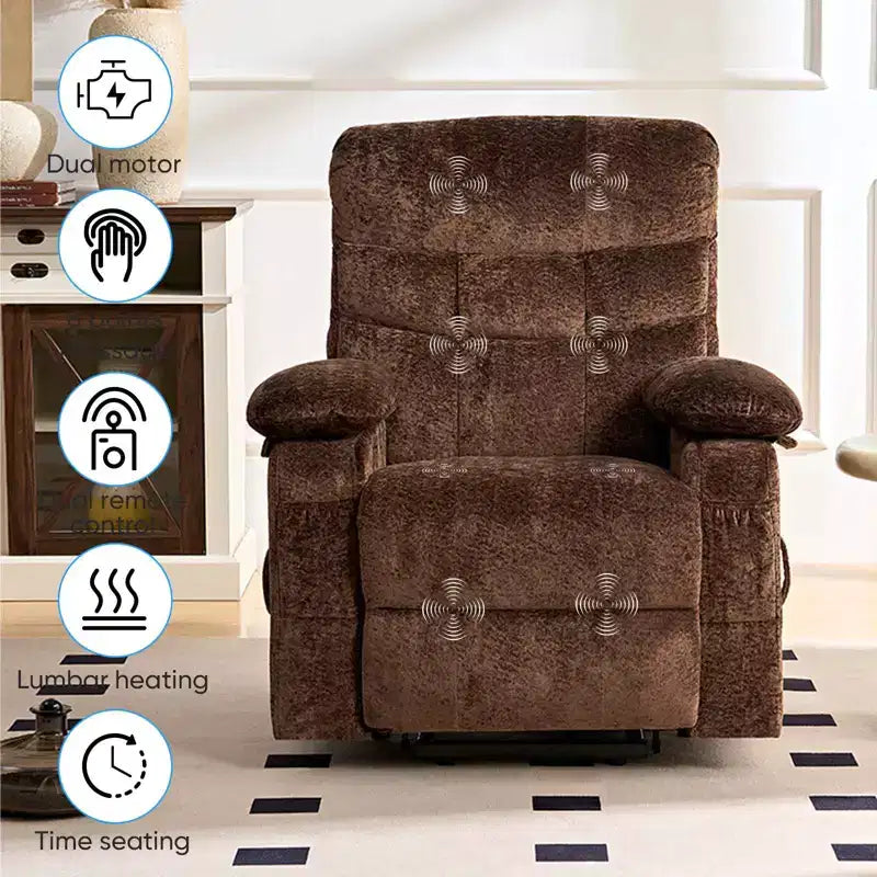 Large Size Velvet Power Lift Recliner Chair With Lumbar Heating And 8-Point Vibration Massage, Armchair For Elderly