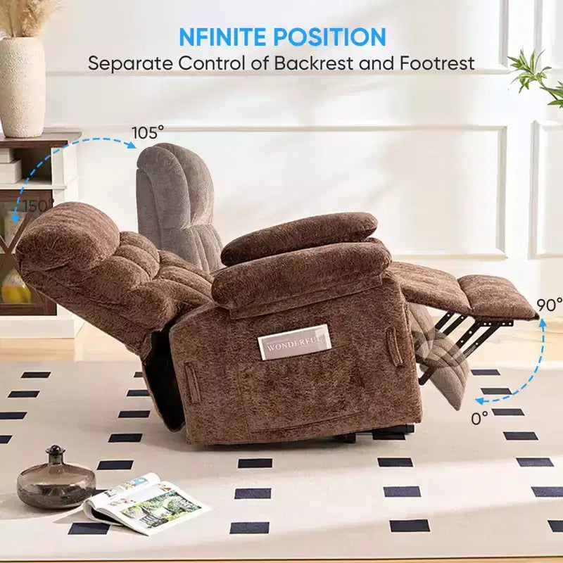 Large Size Velvet Power Lift Recliner Chair With Lumbar Heating And 8-Point Vibration Massage, Armchair For Elderly