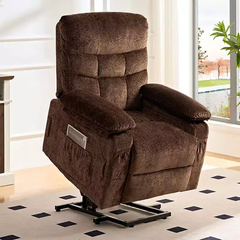 Large Size Velvet Power Lift Recliner Chair With Lumbar Heating And 8-Point Vibration Massage, Armchair For Elderly