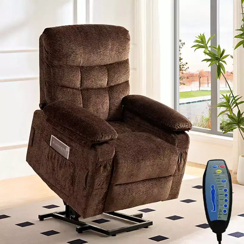 Large Size Velvet Power Lift Recliner Chair With Lumbar Heating And 8-Point Vibration Massage, Armchair For Elderly
