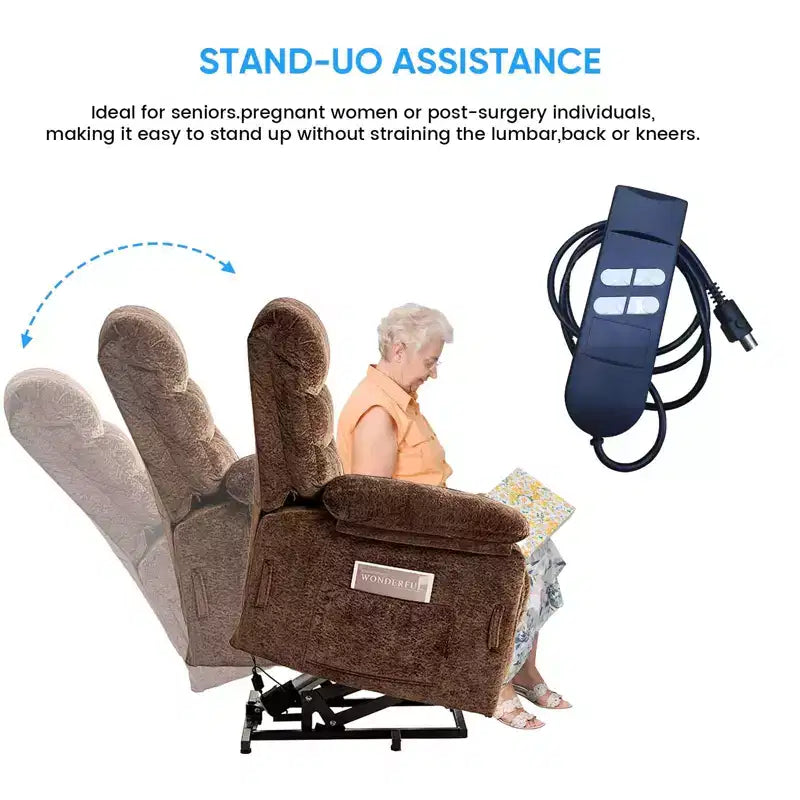 Large Size Velvet Power Lift Recliner Chair With Lumbar Heating And 8-Point Vibration Massage, Armchair For Elderly