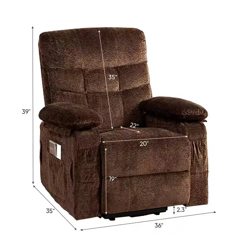 Large Size Velvet Power Lift Recliner Chair With Lumbar Heating And 8-Point Vibration Massage, Armchair For Elderly