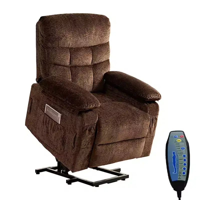 Large Size Velvet Power Lift Recliner Chair With Lumbar Heating And 8-Point Vibration Massage, Armchair For Elderly