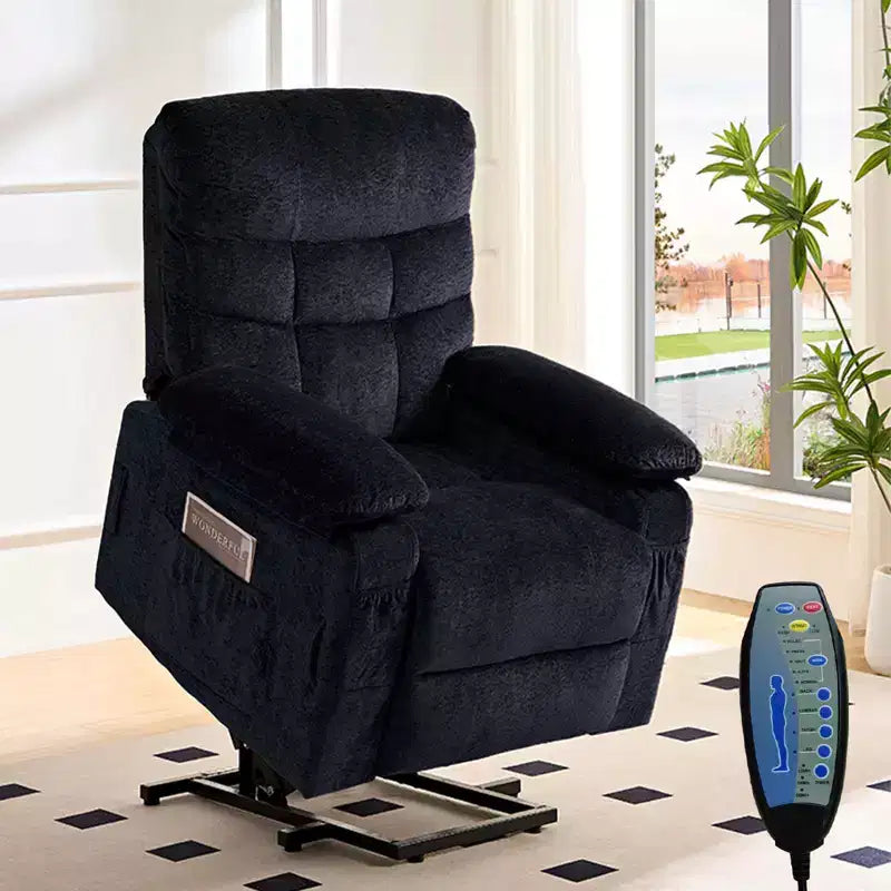 Large Size Velvet Power Lift Recliner Chair With Lumbar Heating And 8-Point Vibration Massage, Armchair For Elderly