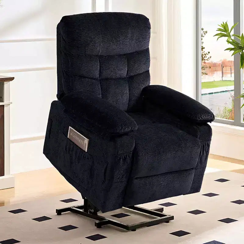 Large Size Velvet Power Lift Recliner Chair With Lumbar Heating And 8-Point Vibration Massage, Armchair For Elderly