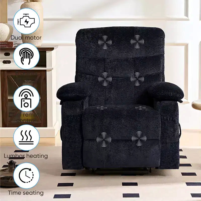 Large Size Velvet Power Lift Recliner Chair With Lumbar Heating And 8-Point Vibration Massage, Armchair For Elderly