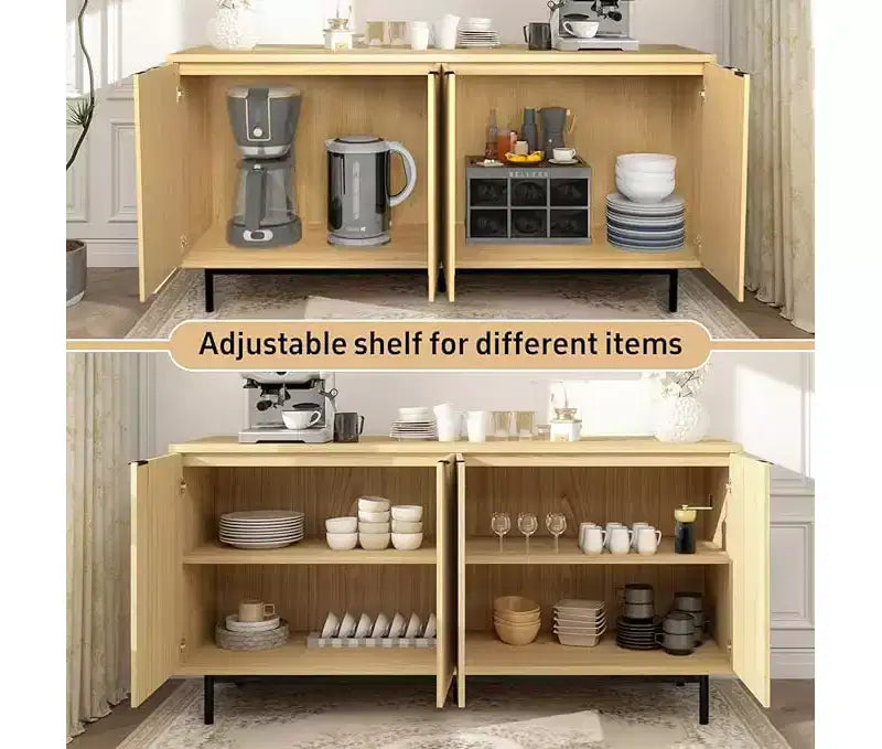 58-Inch Buffet Cabinet with Storage, Adjustable Shelves & Fluted Doors for Living Room