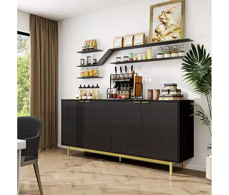 58-Inch Buffet Cabinet with Storage, Adjustable Shelves & Fluted Doors for Living Room