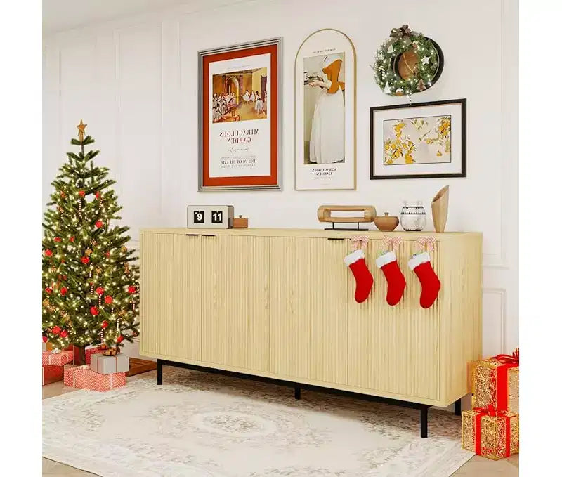 58-Inch Buffet Cabinet with Storage, Adjustable Shelves & Fluted Doors for Living Room