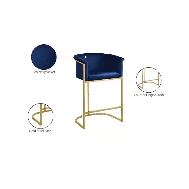 Navy Velvet Counter Height Stool