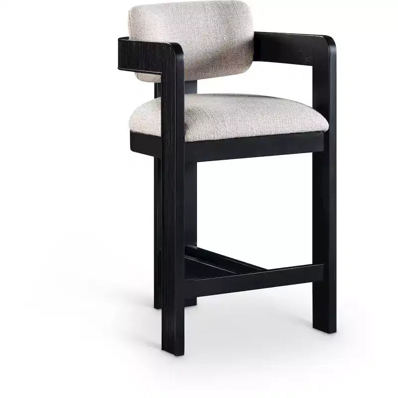 Meridian Furniture,Sacha Beige Linen Textured Fabric Stool