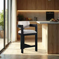 Beige Linen Textured Fabric Counter Height Stool