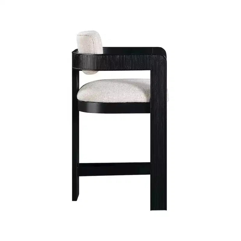 Beige Linen Textured Fabric Counter Height Stool