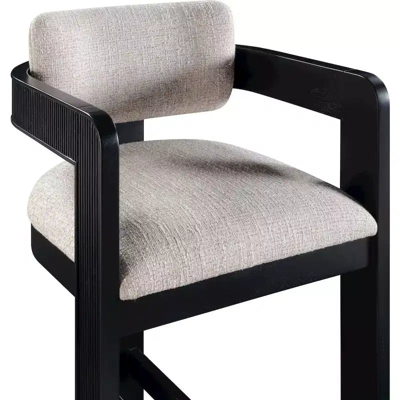 Beige Linen Textured Fabric Counter Height Stool