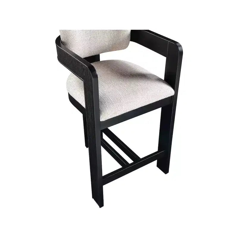 Beige Linen Textured Fabric Counter Height Stool