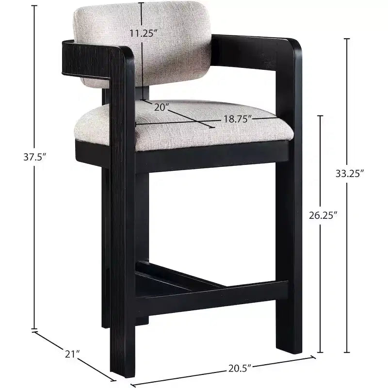 Beige Linen Textured Fabric Counter Height Stool