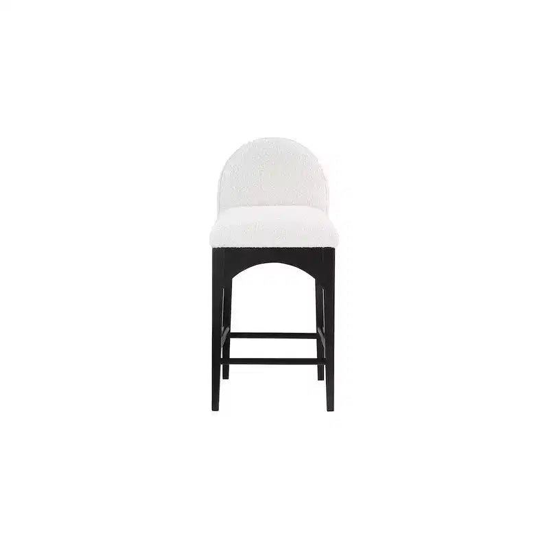 Cream Boucle Fabric Counter Stool with Solid Wood Legs