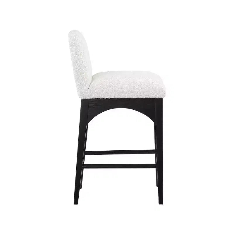 Cream Boucle Fabric Counter Stool with Solid Wood Legs