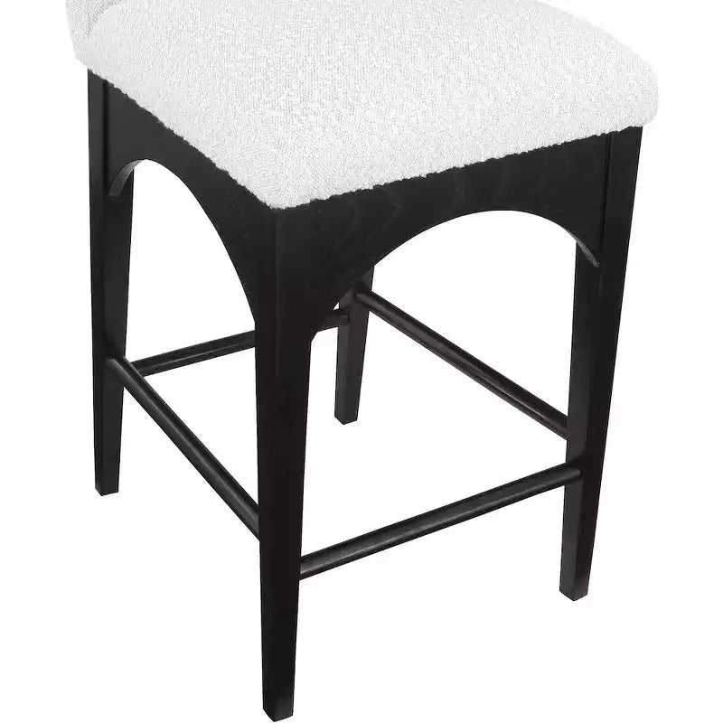 Cream Boucle Fabric Counter Stool with Solid Wood Legs