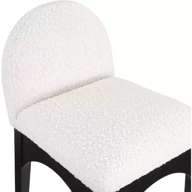 Cream Boucle Fabric Counter Stool with Solid Wood Legs