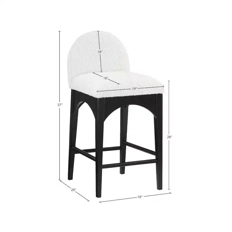 Cream Boucle Fabric Counter Stool with Solid Wood Legs