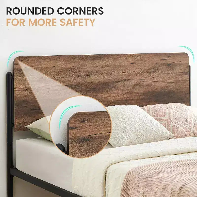 Bed Frame - Walnut Finish, Heavy Duty Metal Platform