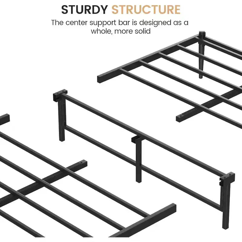 Bed Frame - Walnut Finish, Heavy Duty Metal Platform