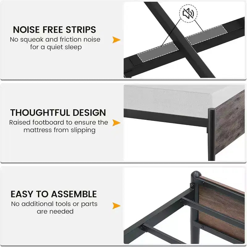 Bed Frame - Walnut Finish, Heavy Duty Metal Platform